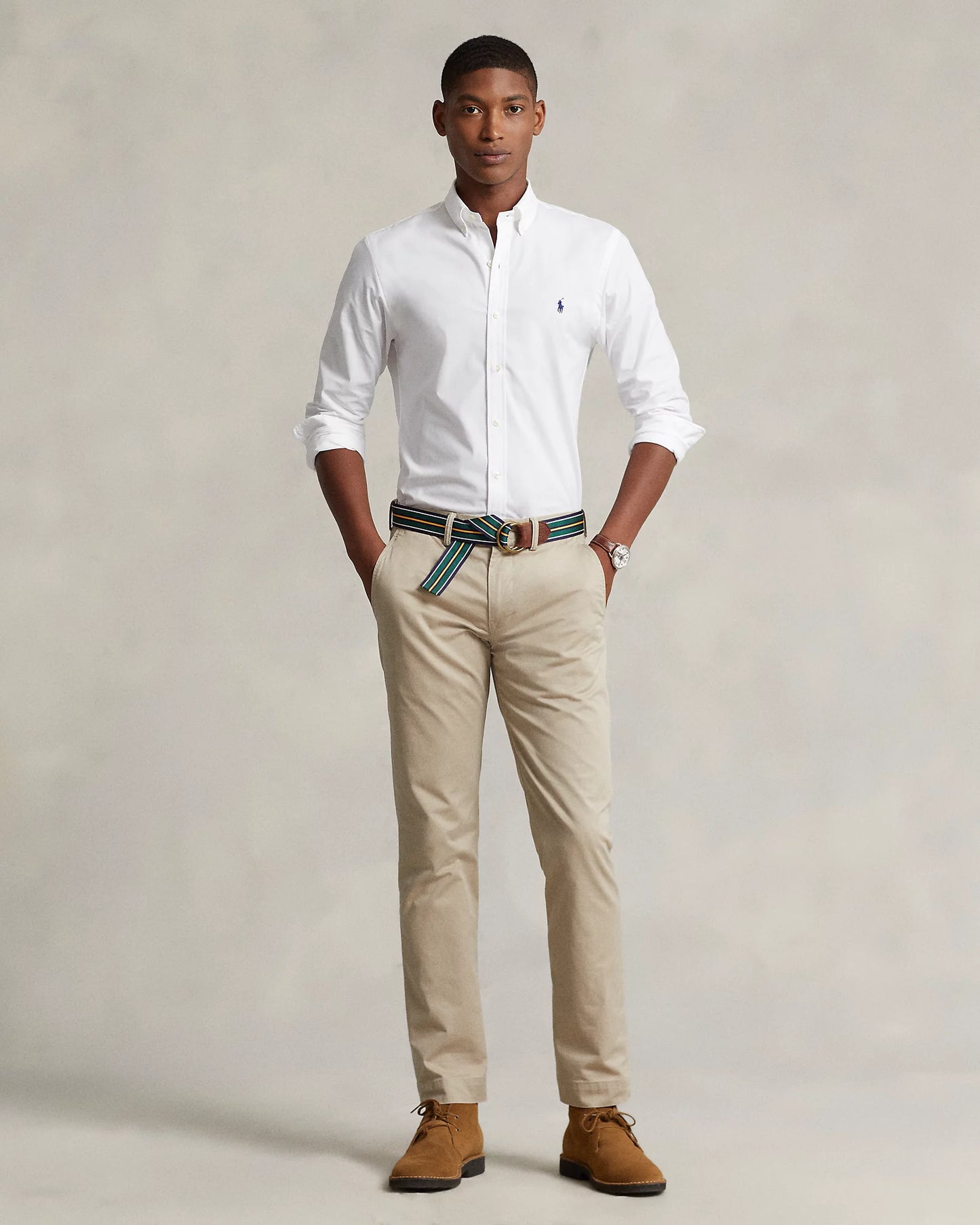 Polo Ralph Lauren Men's Classic Fit Stretch Poplin Shirt Color White Size L