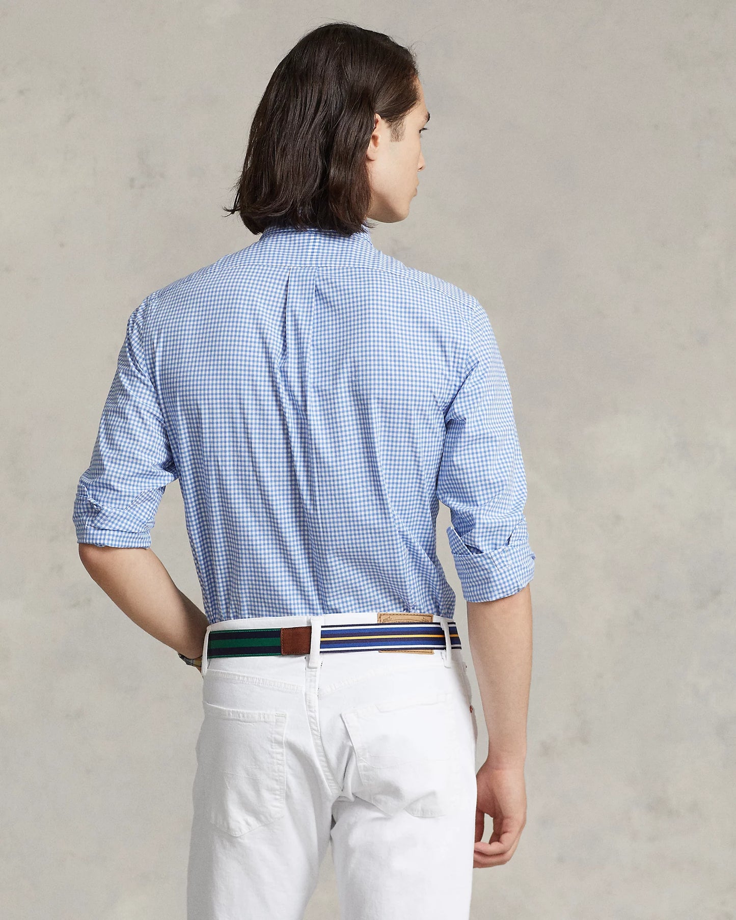 Polo Ralph Lauren Men's Slim Fit Gingham Stretch Poplin Shirt Color Blue/White Check Size S