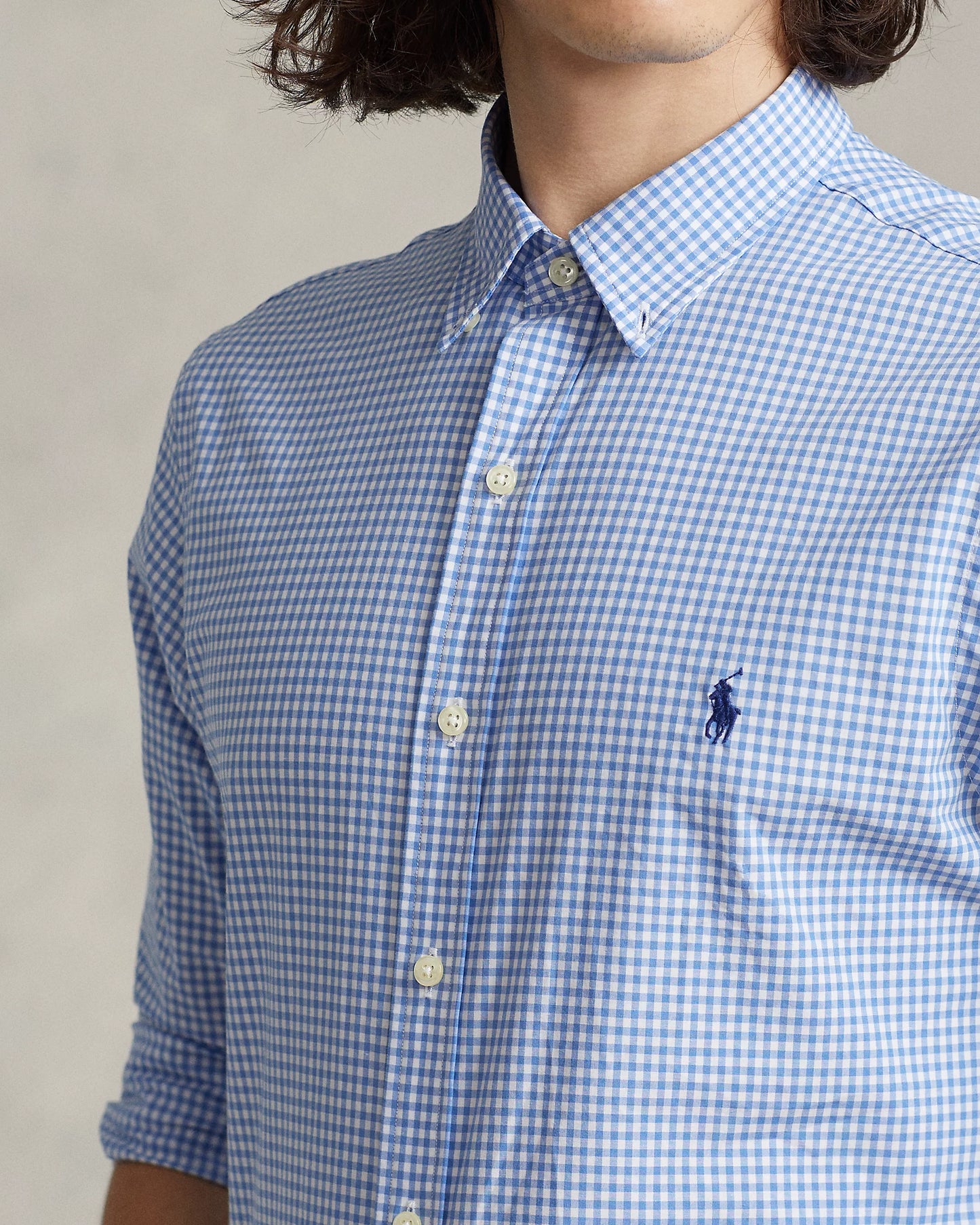 Polo Ralph Lauren Men's Slim Fit Gingham Stretch Poplin Shirt Color Blue/White Check Size S