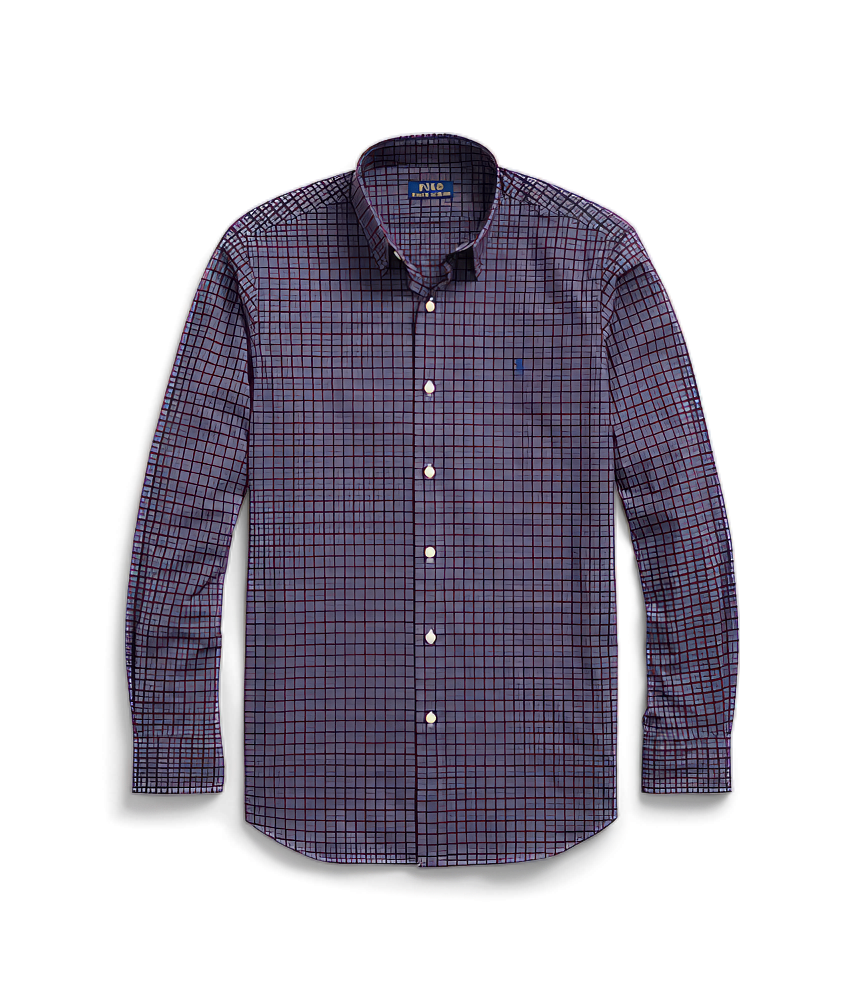 Polo Ralph Lauren Classic Fit Plaid Stretch Poplin Shirt Color Slate Size M