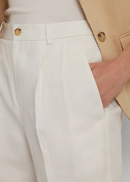 Lauren Ralph Lauren Women's Linen-Blend Twill Ankle Pant Color White Size 10