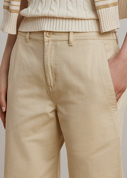 LAUREN RALPH LAUREN Women's Cotton Twill Wide-Leg Pants Ivory Beige Size 18