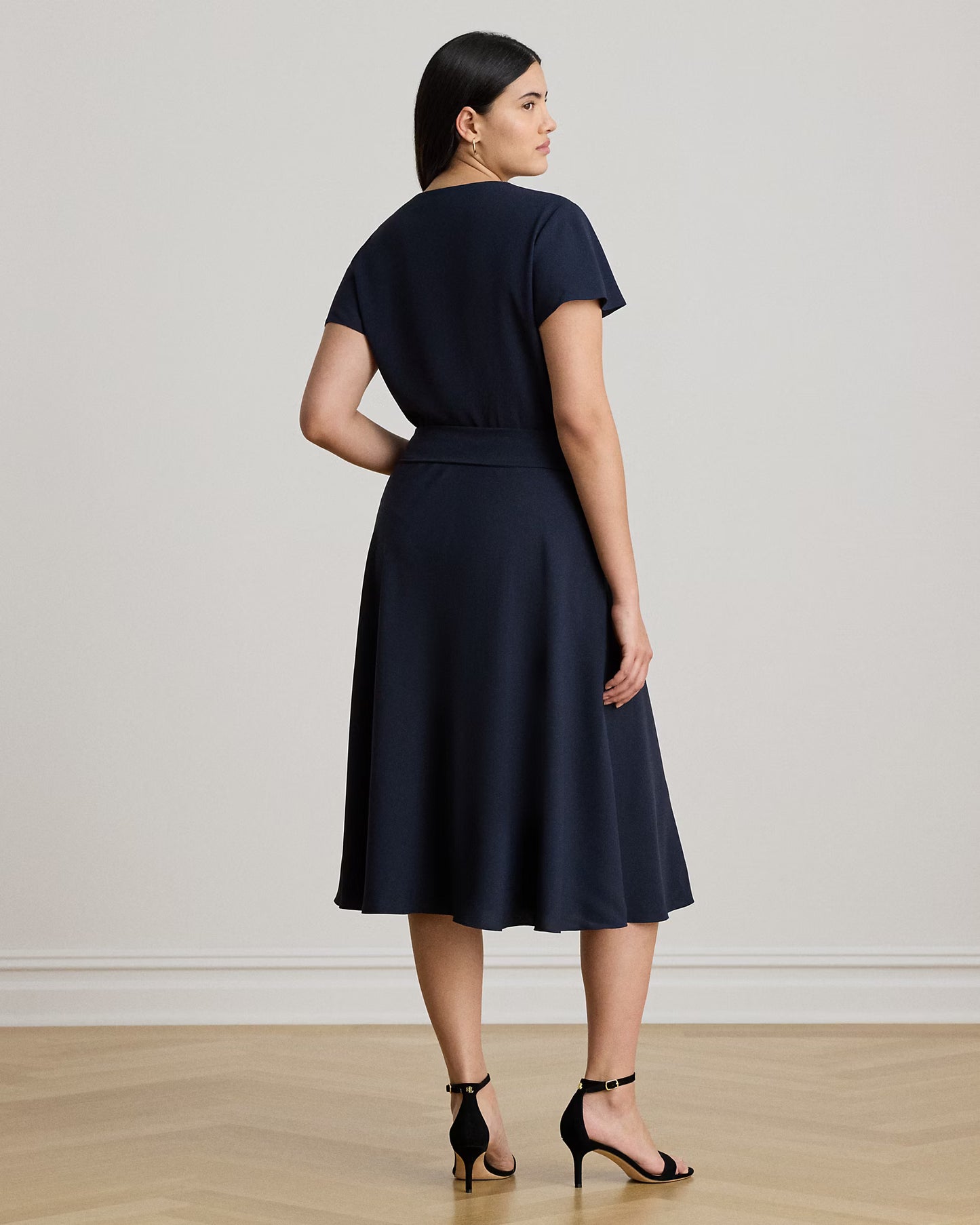 LAUREN RALPH LAUREN Women's Belted Georgette Surplice Dress Lauren Navy Size 14