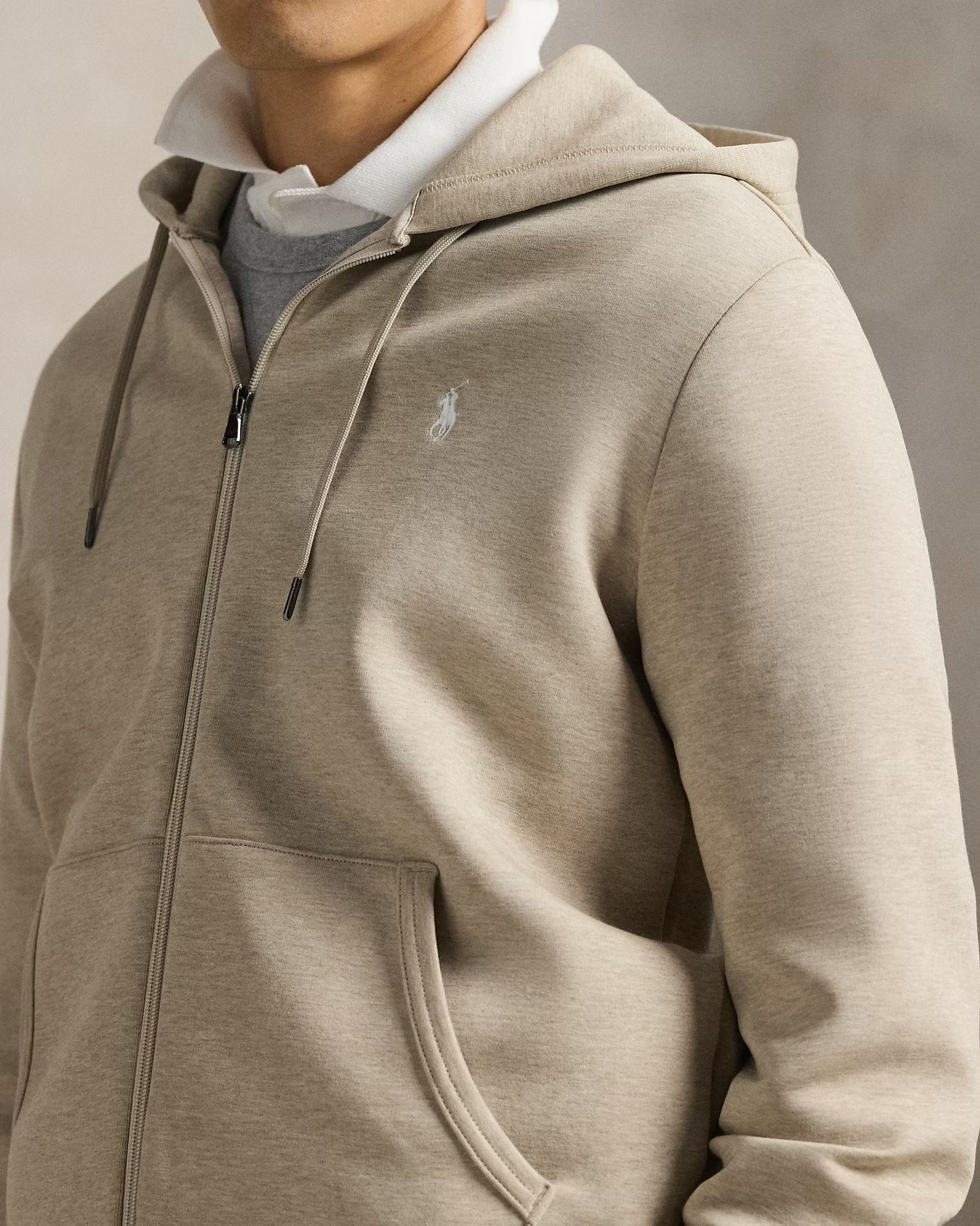 Polo Ralph Lauren Men's Double-Knit Full-Zip Hoodie Tuscan Beige Heather Size 2XL