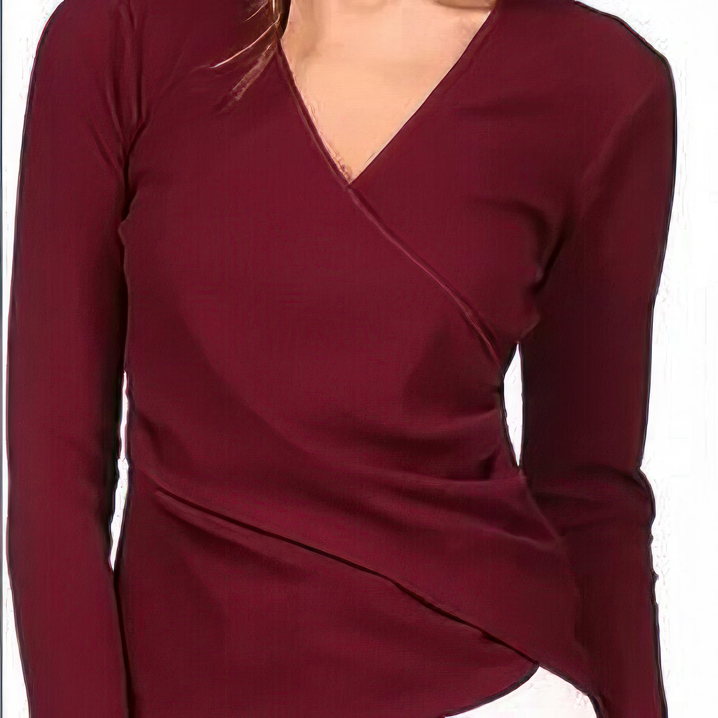 Michael Kors Women's Ribbed Faux-Wrap Top Color Burgundy Size L