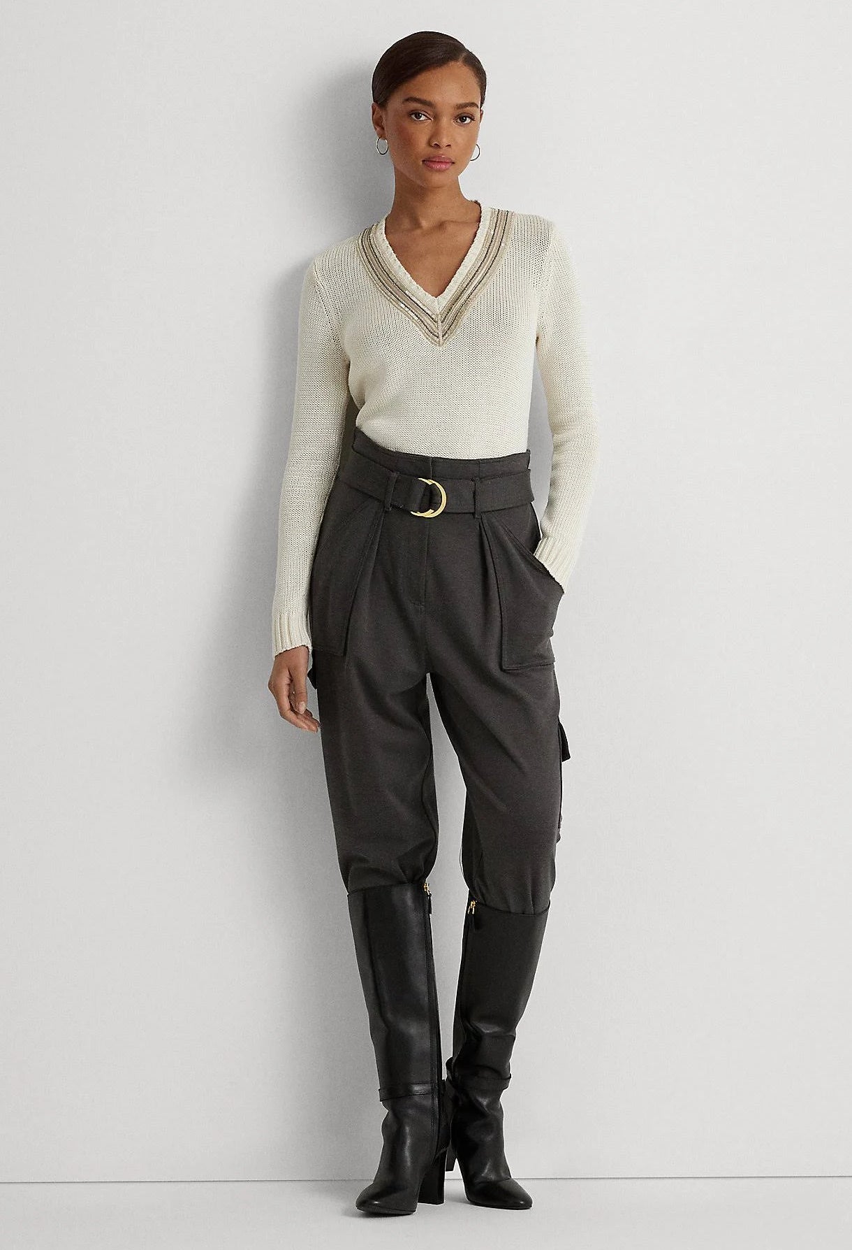 Lauren Ralph Lauren Women's Beaded Cotton-Blend Cricket Sweater Color Mascarpone Cream Size XS