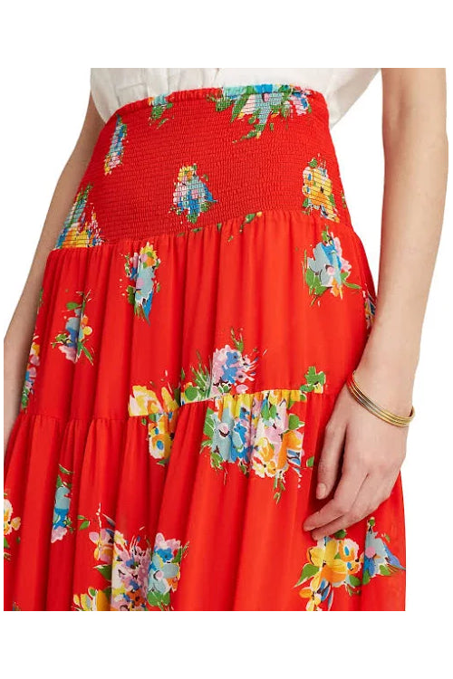 Lauren Ralph Lauren Women's Plus Size Tiered Midi Skirt Color Bright Hibiscus Multi Size 2X