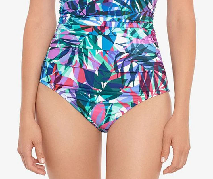 Swim Solutions Off-The-Shoulder Tummy-Control One Piece Swimsuit Color New Prism Multi Size 16
