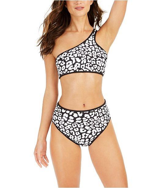 Calvin Klein BLACK LEOPARD Bound Print High-Waist Bikini Swim Bottom Size L