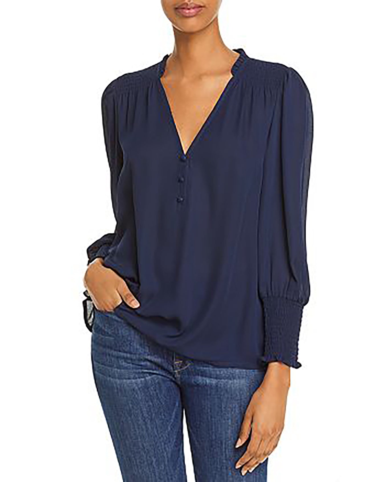 AQUA Women's V Neck Button Front Blouse Size L