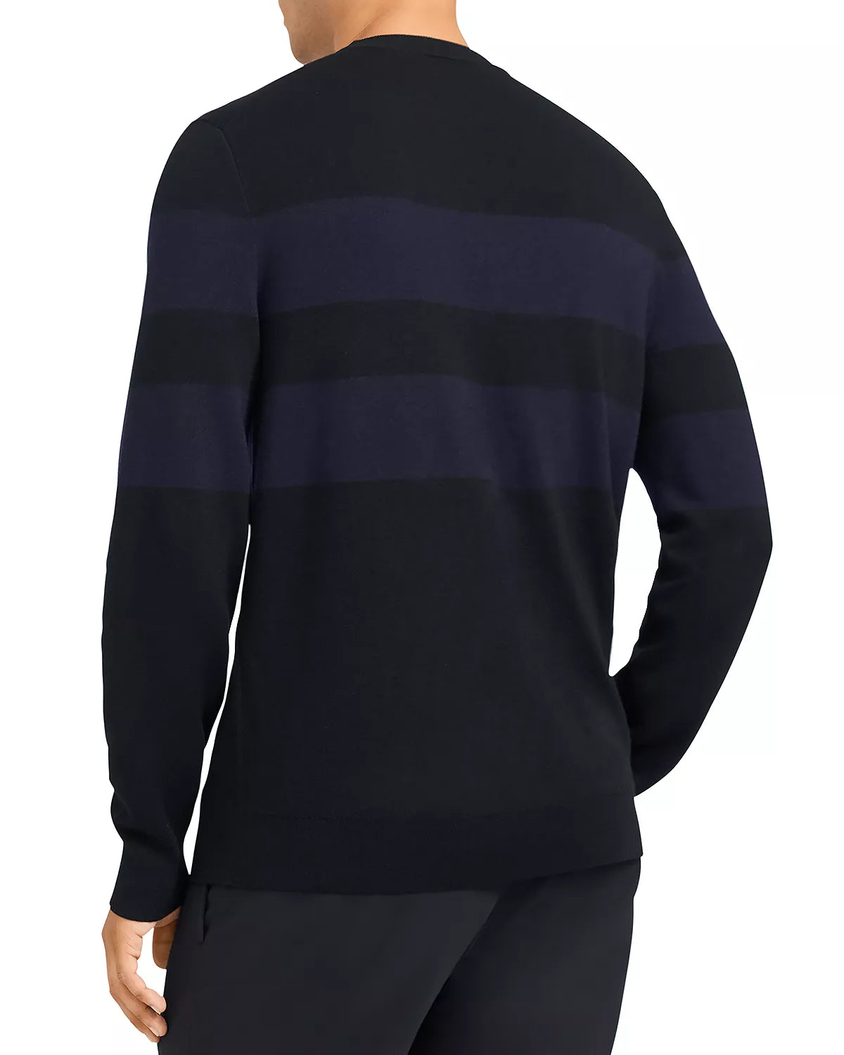 Theory Men's Arnauld Striped Crewneck Merino Sweater Color Black Baltic Size S