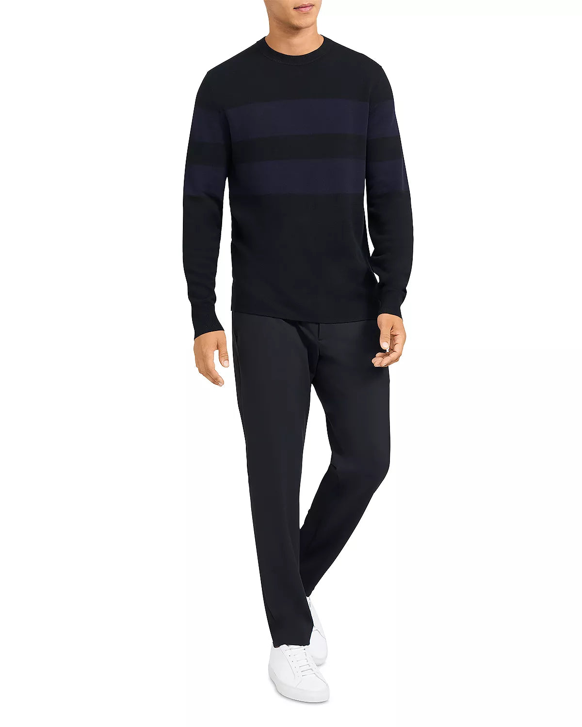 Theory Men's Arnauld Striped Crewneck Merino Sweater Color Black Baltic Size S