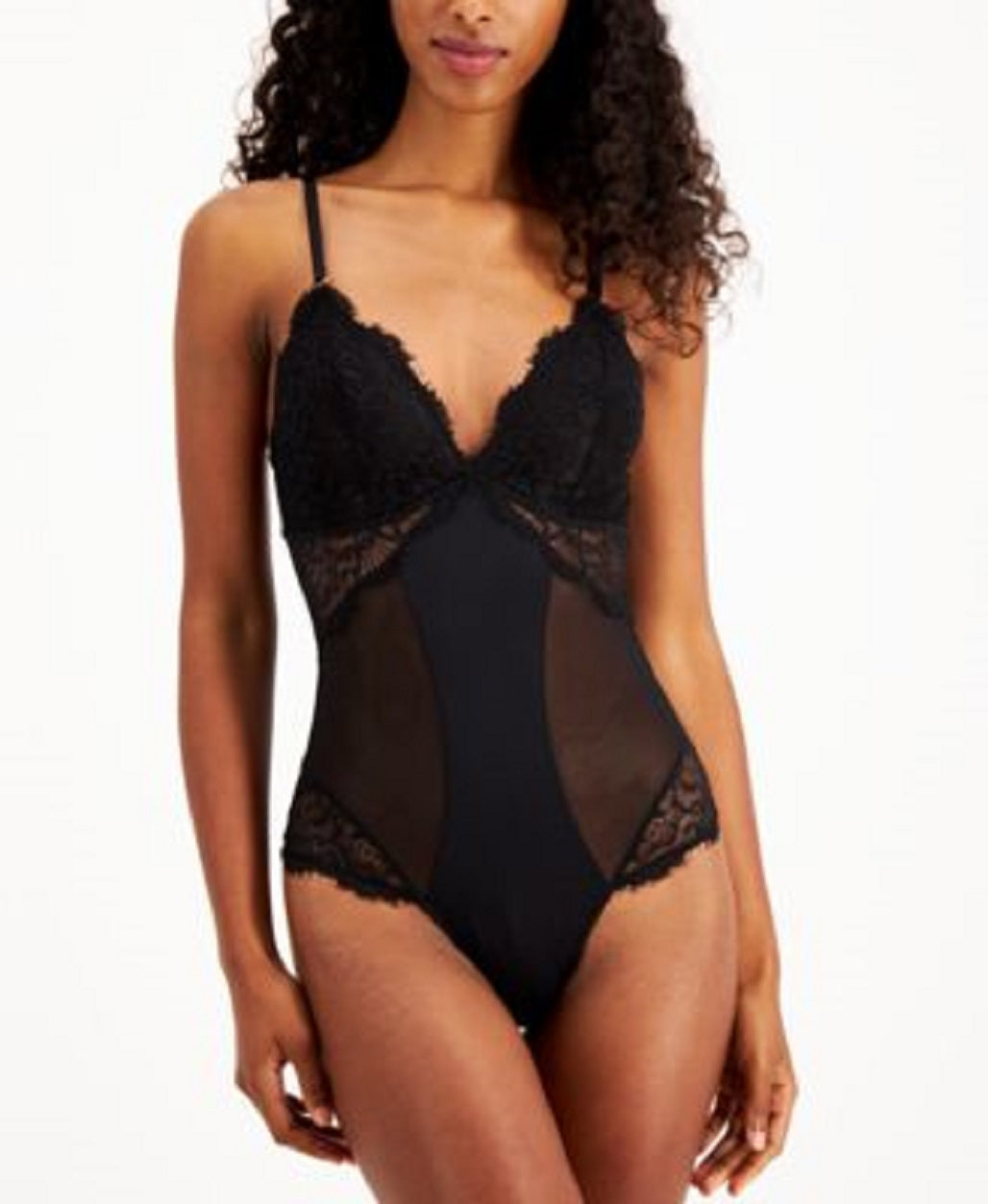 Inc International Concepts Women's Lace Plunge Lingerie Bodysuit Color Black Size 2XL