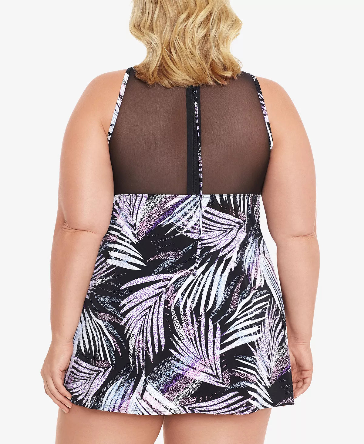 Swim Solutions Plus Size Sprinkle Leaf High-Neck Swimdress Color Black/White Size 22W
