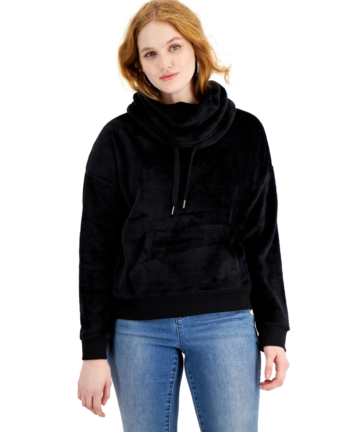 HIPPIE ROSE Juniors' Cowl-neck Sweatshirt Color Black Size M