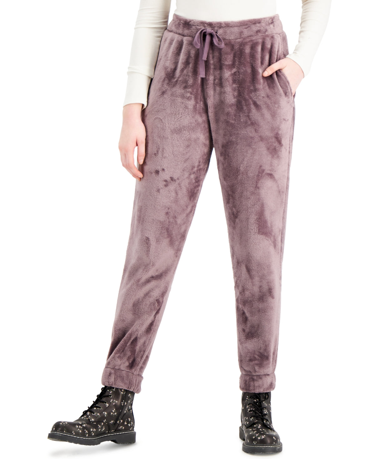 HIPPIE ROSE Juniors' Plush Jogger Pants Color Moonscape Size M