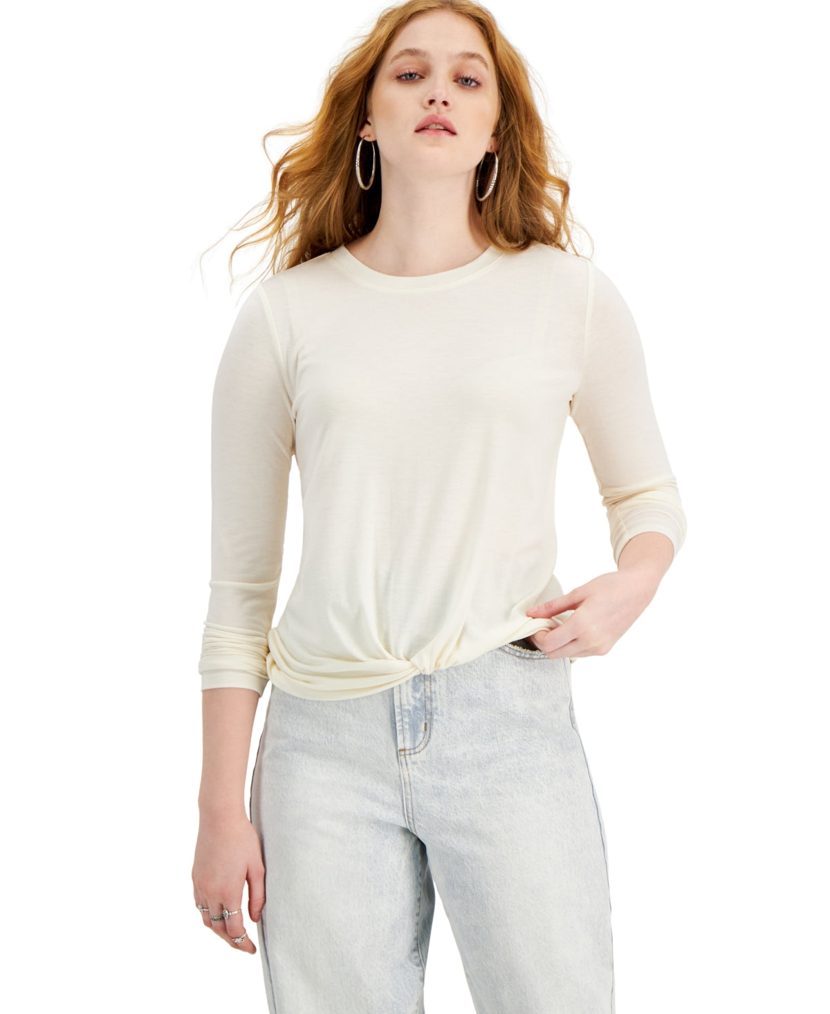 HIPPIE ROSE Juniors' Twist-Hem Top Color Winter White Size XL