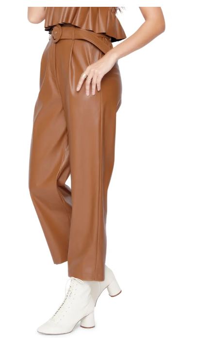 LOST+WANDER Set the Scene Belted Wide Leg Faux Leather Pants Color Tan Size L