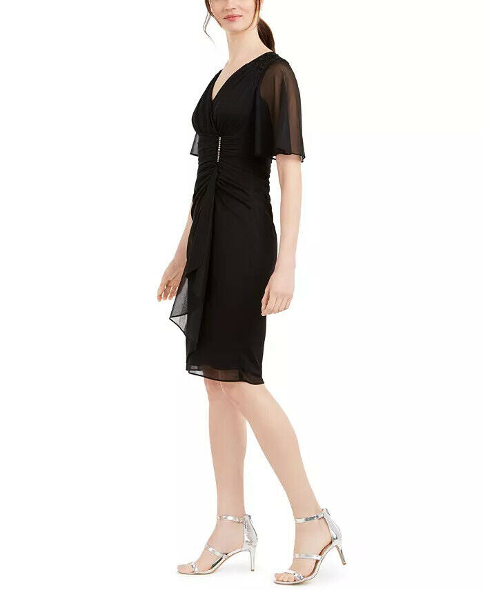 Betsy & Adam Ruched Glamour Dress Color Black Size 8 Style B199