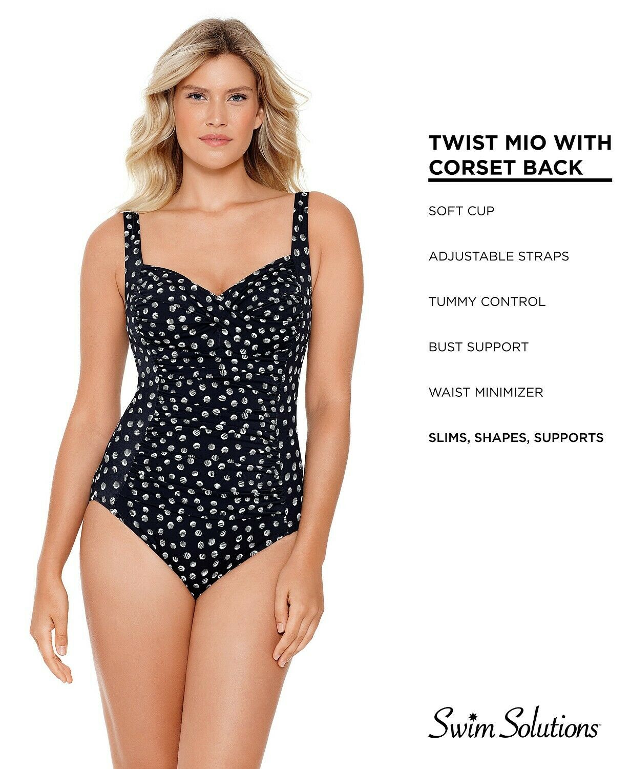 Swim Solutions Galactica Twist Corset-Back Tummy Control One-Piece Swimsuit