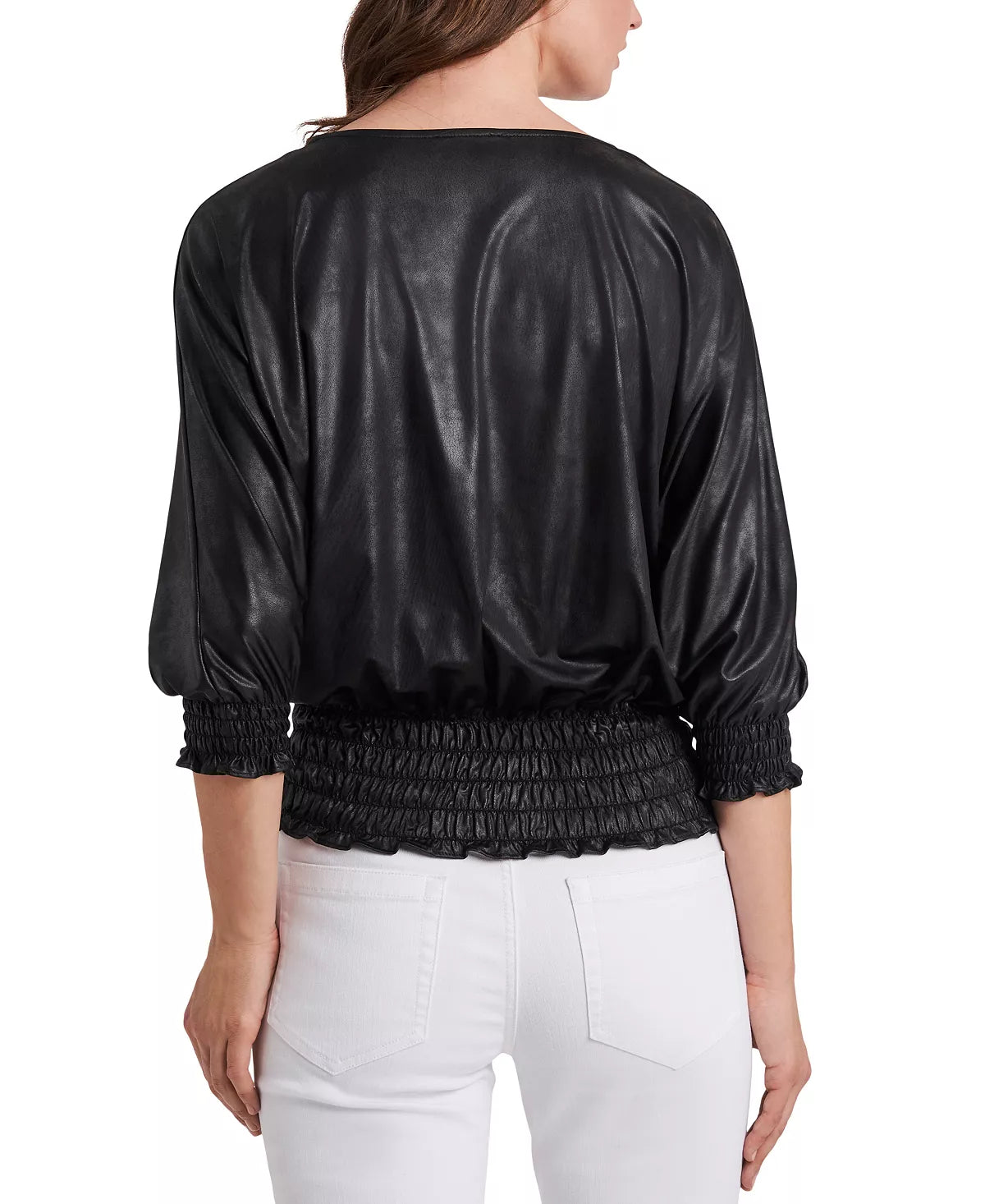 Vince Camuto Womens Smocked-Hem Blouse Color Rich Black Size S