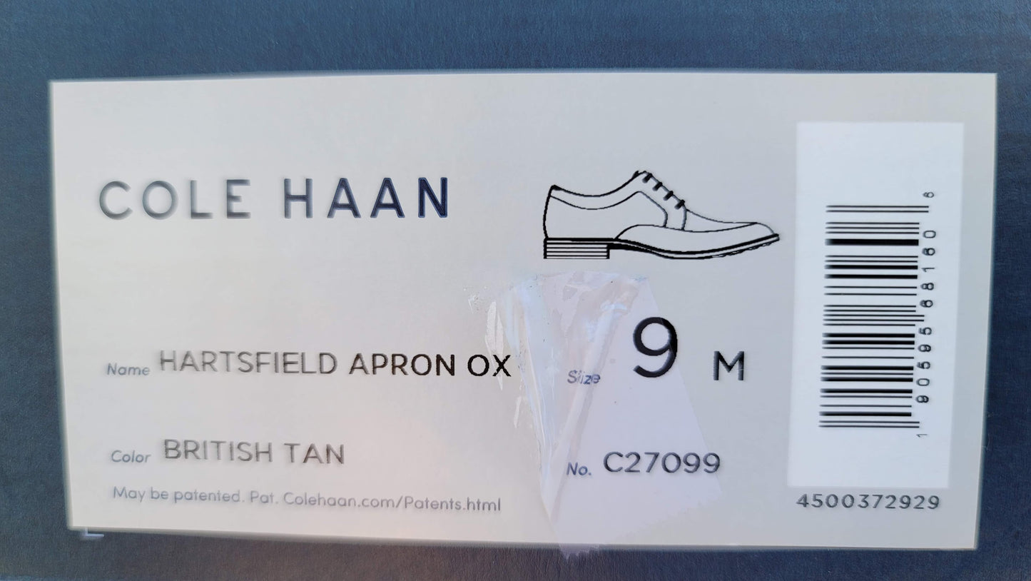 Cole Haan Men's Hartsfield Apron Oxford Color British Tan Size 9M