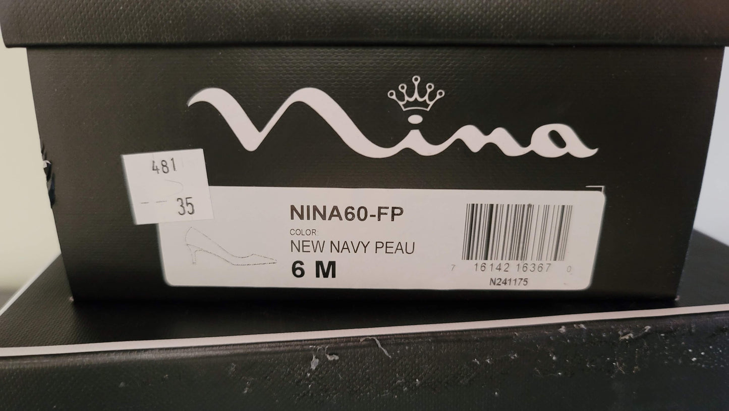 Nina Nina60 Mid Heel Pumps Color: Navy Peau Fabric Size: 6M