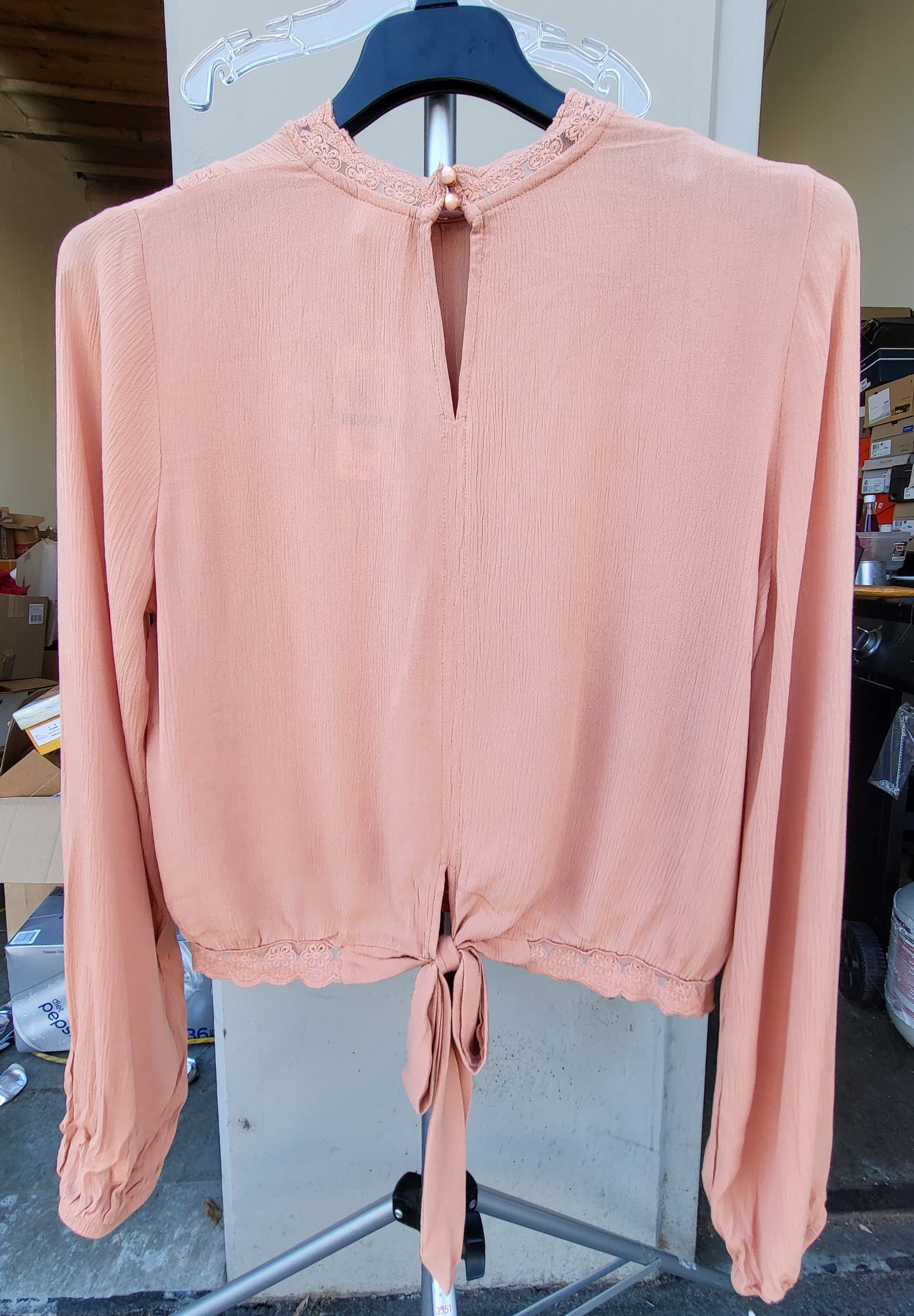 Self Esteem Juniors Pleated Lace-Trim Blouse  Color Toasted Nut Size XL