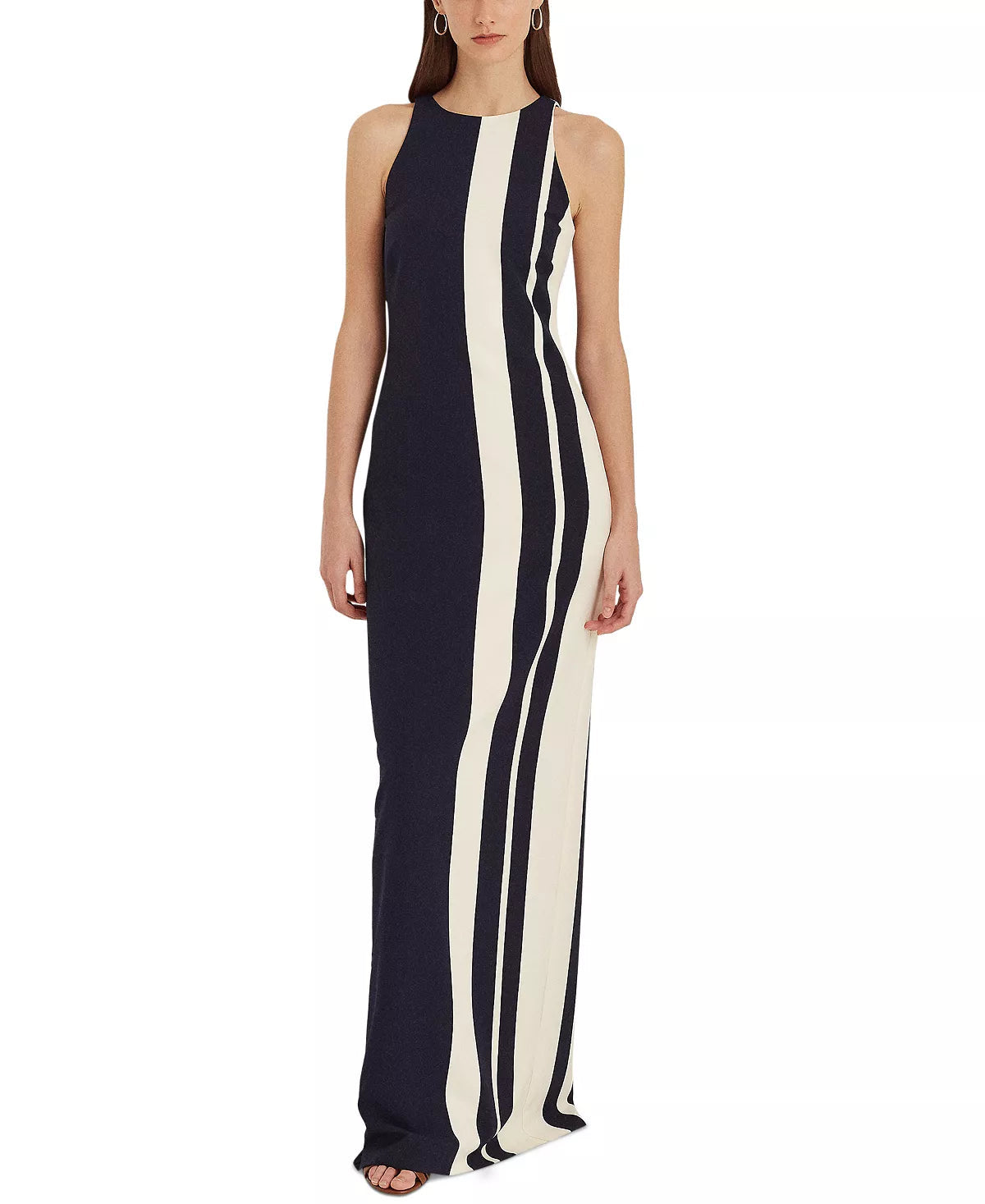 Lauren Ralph Lauren Striped Crepe Sleeveless Gown Color French Navy Size 4