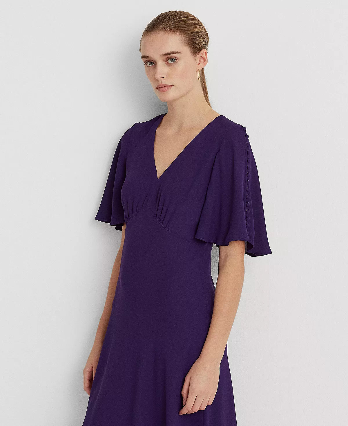 LAUREN RALPH LAUREN Georgette Flutter-Sleeve Dress Color Tartan Purple Size 12