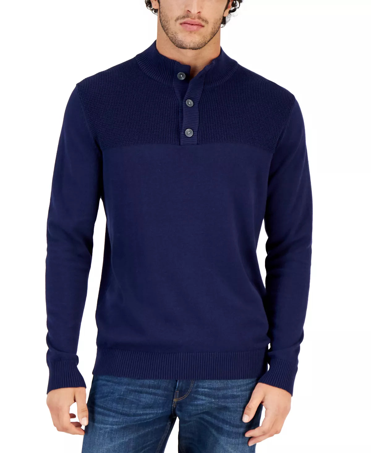 Club Room Men's Ribbed Four-Button Sweater Color Navy Blue Size S