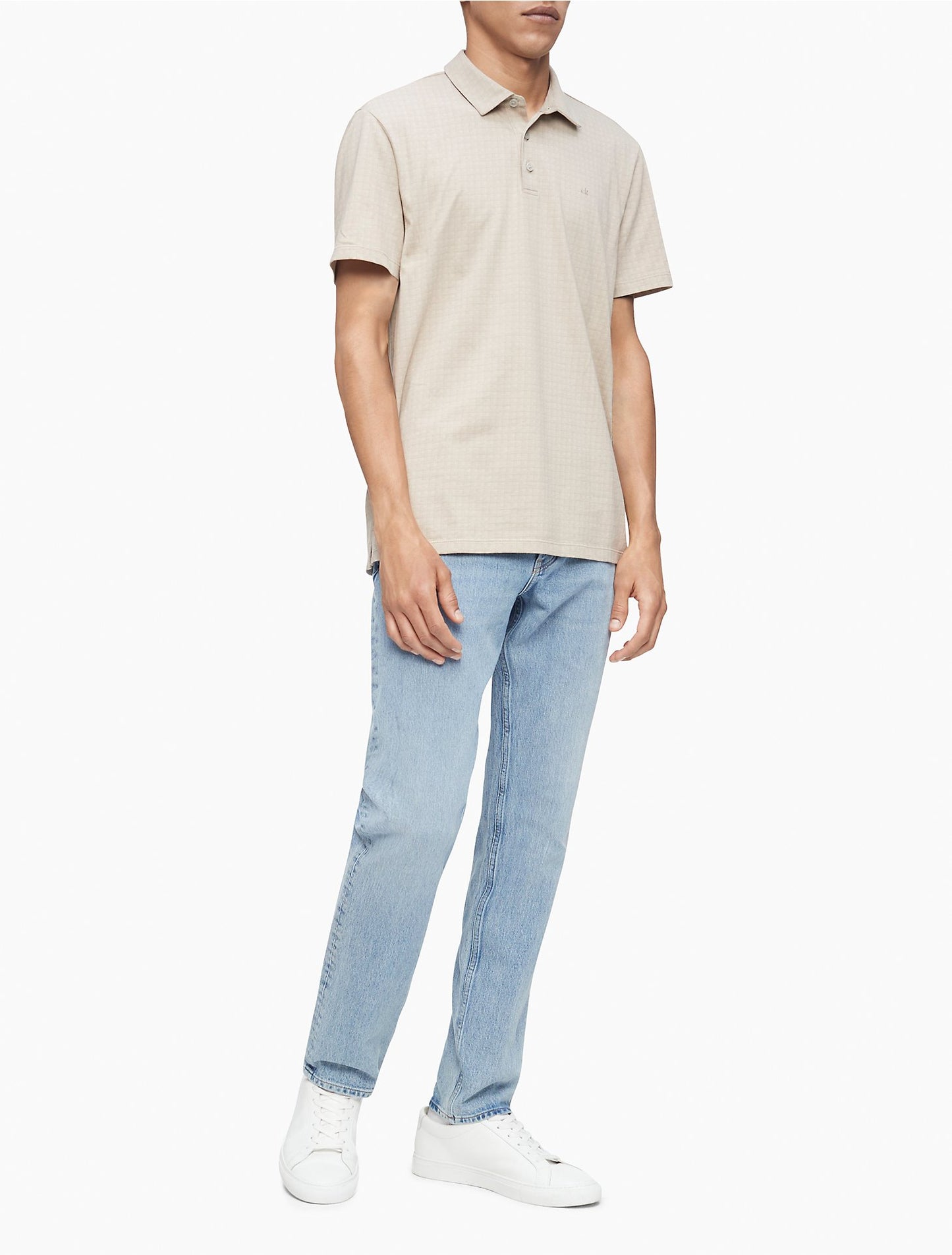 Calvin Klein Men's Allover Tile Print Polo Shirt Color Aluminum Size XL