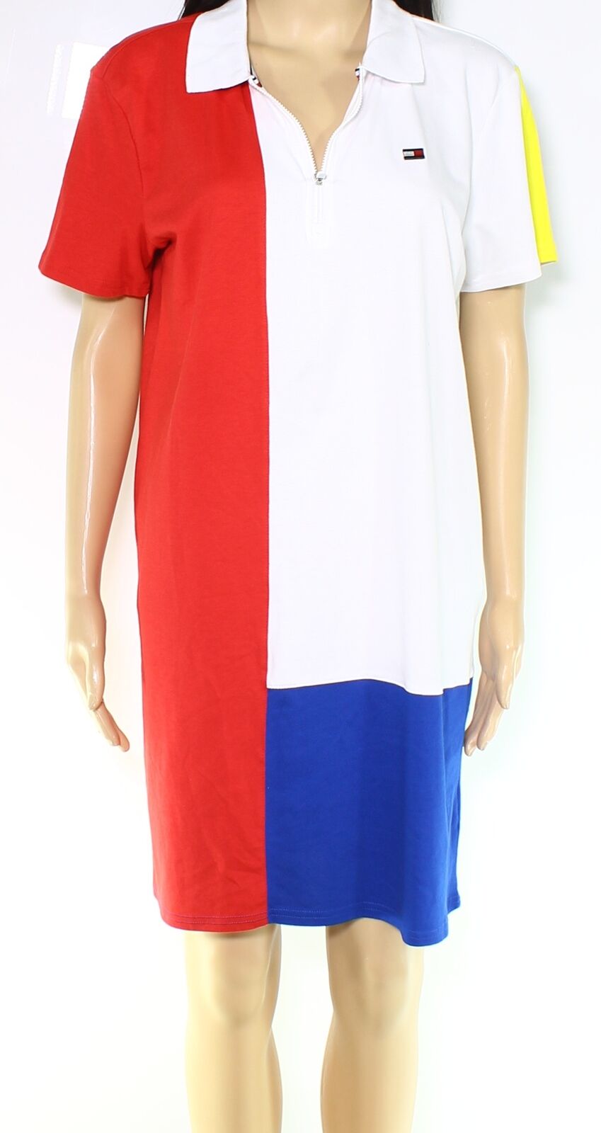 Tommy Hilfiger Women's Polo Colorblock Quarter-Zip Color White/Red/Blue Size M