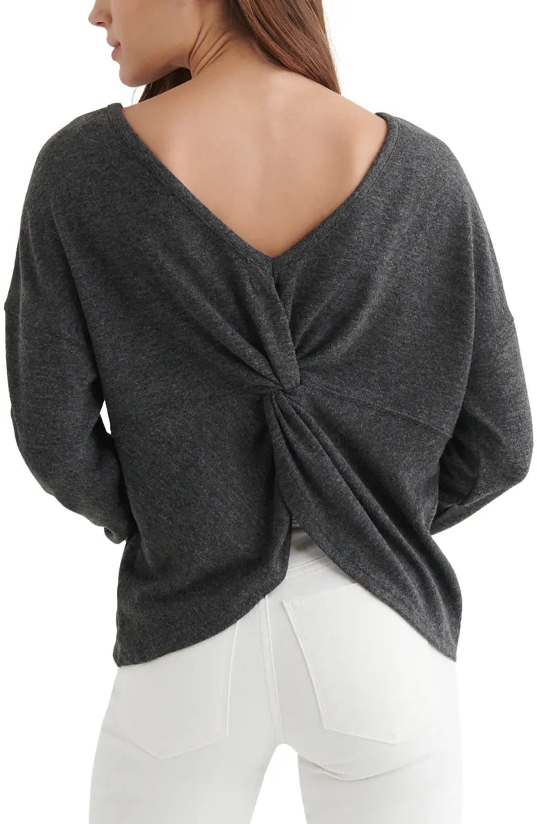 Lucky Brand Women's Cloud Jersey Twist Back Top Color Charcoal Heather Size 2XL