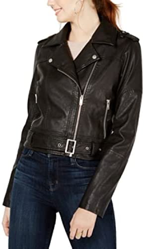 Collection B Juniors' Faux-Leather Belted Moto Jacket Color Gray/Black Size S