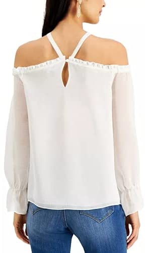 INC International Concepts Women's Solid Cold-Shoulder Top Washed White Size M