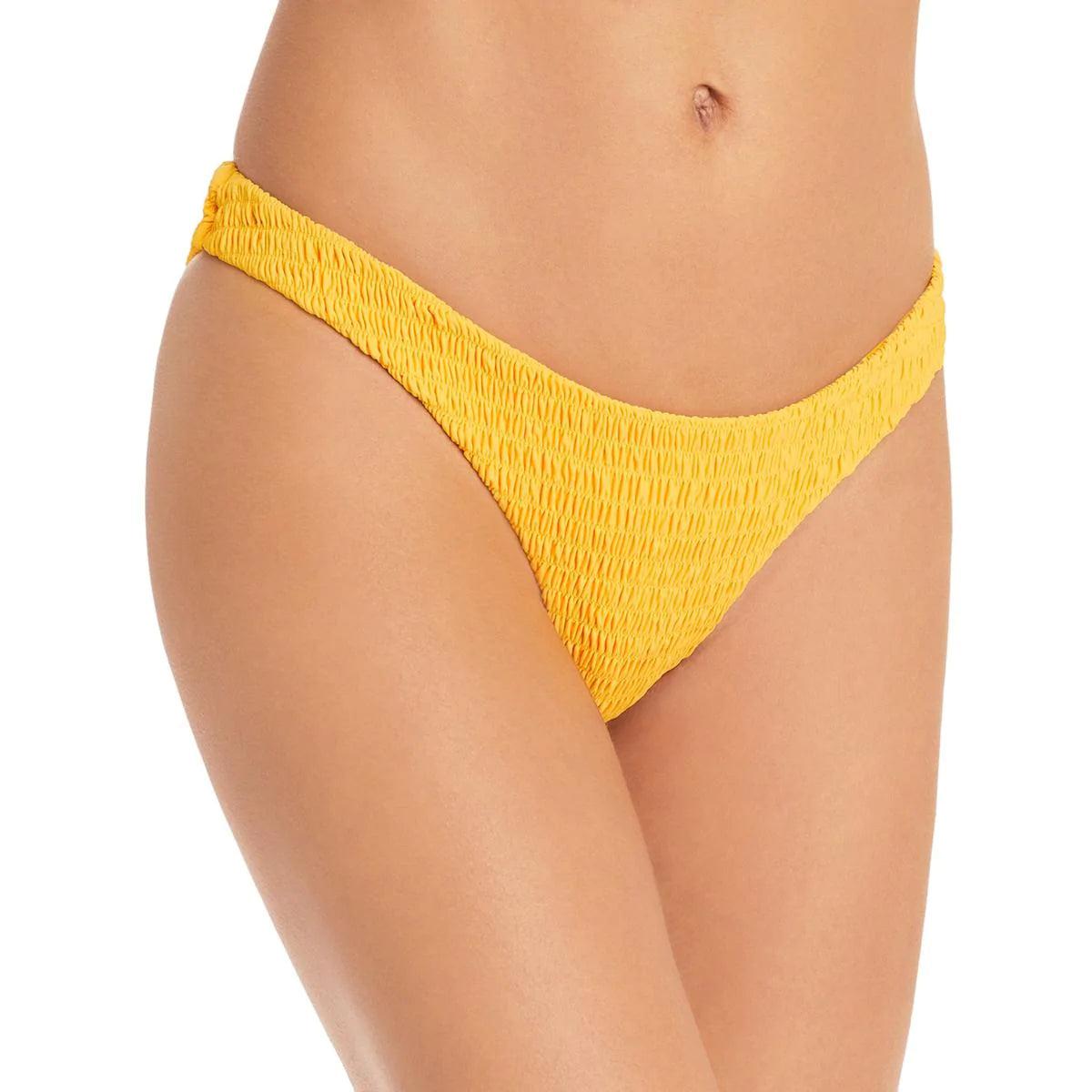 AQUA SWIM WOMENS SMOCKED SCOOP BIKINI SWIM BOTTOM Color Sunflower Size M