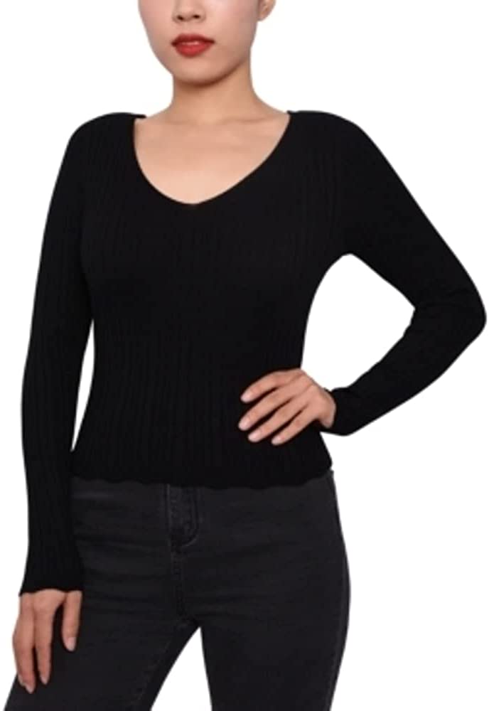 Planet Gold Juniors' Rib-Knit Strappy-Back Sweater Color Black Size M