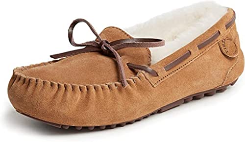 Fireside by Dearfoams Women's Shearling Victoria Moccasin Slippers Color Chestnut Size 10M