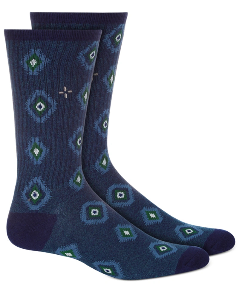 Sun Stone Mens Novelty Diamond Crew Socks Color Navy Diamonds ONE SIZE