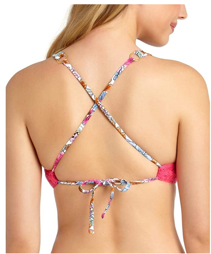 California Waves Womens Bralette Floral Swim Top Color Raspberry