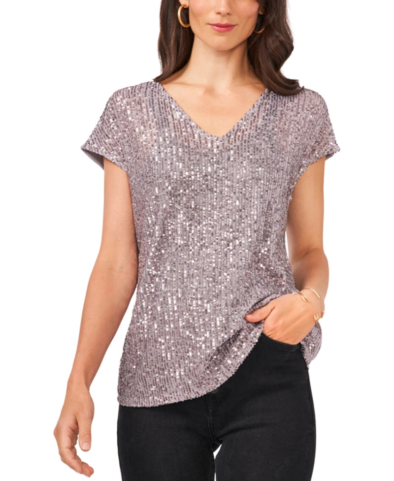 Vince Camuto Women's V-Neck Sequin Top Color Granite Size S