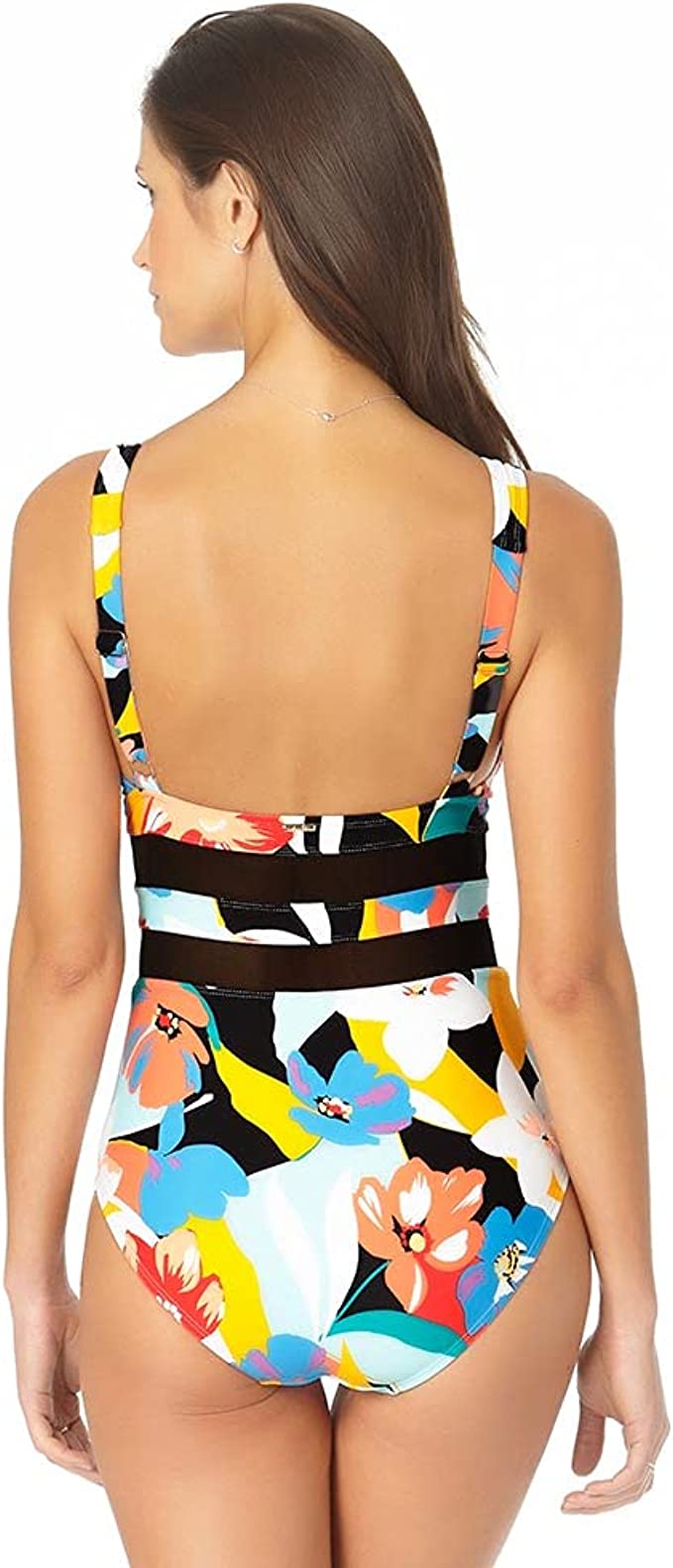 Anne Cole Modern Blooms Mesh Insert Over The Shoulder Triangle One-Piece Multicolor Size 10