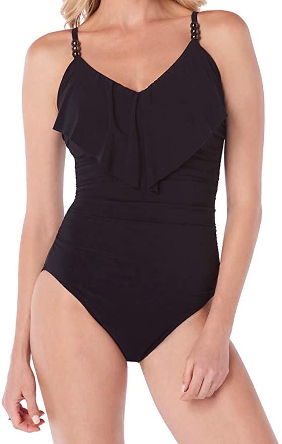 Magicsuit Women's Swimwear Solid Isabel Tummy Control Ruffle Front Soft Cup One Piece Swimsuit Size: 12