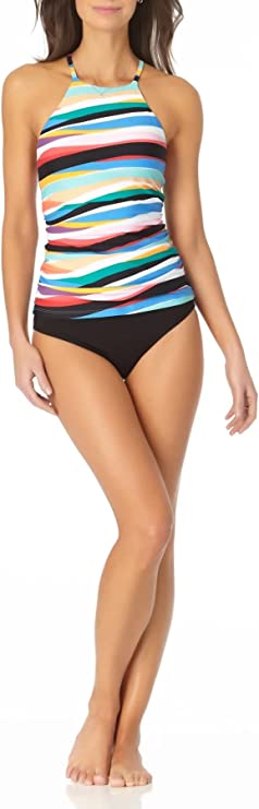 Anne Cole Women’s Wavy Stripe High-Neck Tankini Top Multicolor Size M