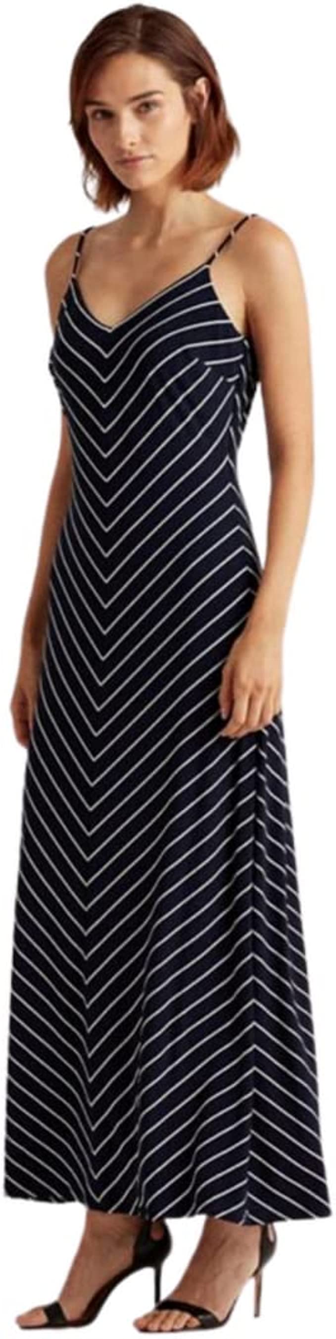 Lauren Ralph Lauren Petite Chevron Jersey Maxi Dress Color Navy Cream Size 2P