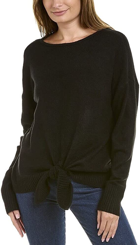 Vince Camuto Tie-Hem Boat-Neck Sweater Color Rich Black Size M