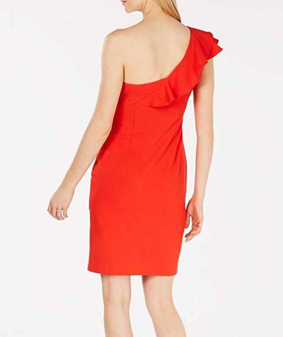 Calvin Klein Women's One Shoulder Sheath w/ Ruffle Arm Color Tango Size 12