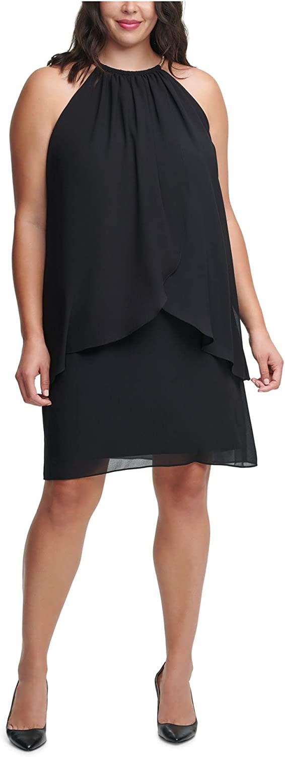 Jessica Howard Plus Size Halter Chiffon Sheath Dress Color Black Size – DDT Boutique