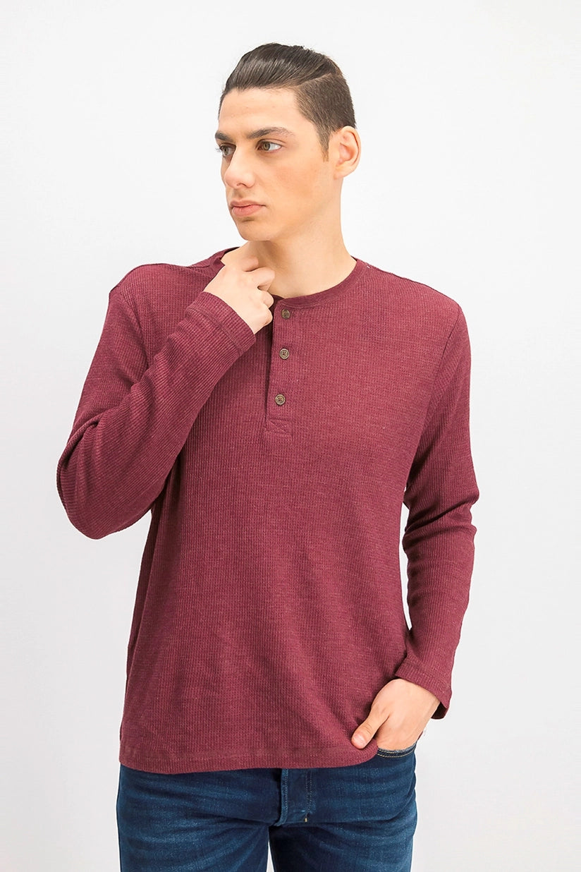 CLUB ROOM Men's Thermal Henley Shirt Red Plum Size L